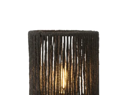 Tafellamp Jeissesta H20 cm met zwarte katoen cilinder en lichte houten voet, modern en sfeervol