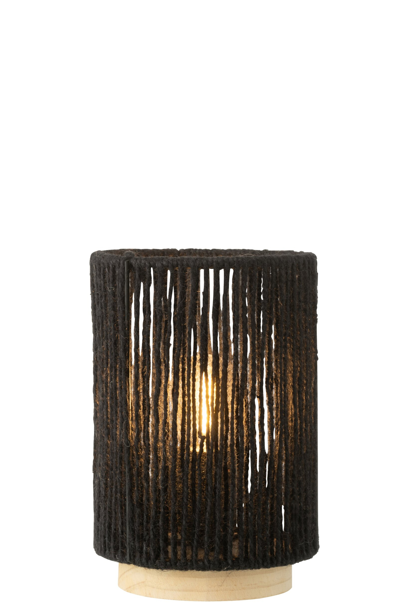 Tafellamp Jeissesta H20 cm met zwarte katoen cilinder en lichte houten voet, modern en sfeervol