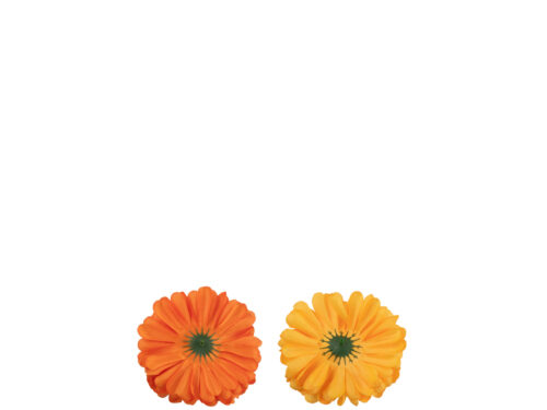Kunstbloem Horar set van 2 in oranje en geel, ronde stoffen bloemen voor kleurrijke woondecoratie