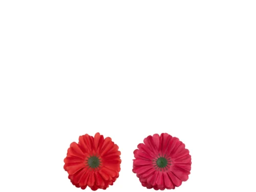 Kunstbloem Swansea set van 2 in rood en roze textiel, compacte halve bolvorm voor sfeervolle decoratie