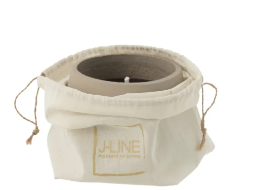 Buitenkaars Zeby paraffine grijs in beige opbergtas, robuust cementdesign voor terras of tuin