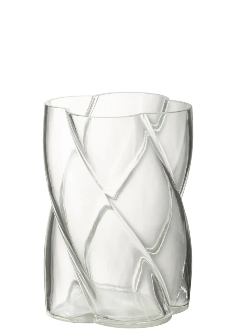 Kentano transparante glazen vaas H19 cm met elegant gedraaid design voor bloemen en takken