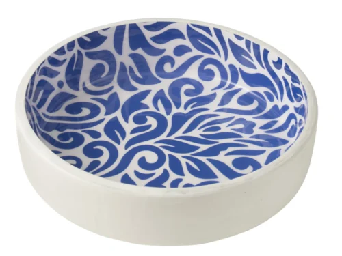 Jeimmero mangohouten schaal blauw-wit met bloemmotief, grote saladeschaal voor tafeldecoratie