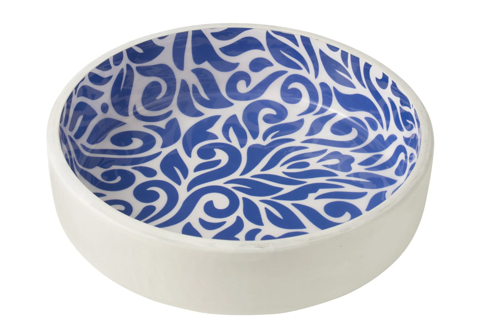 Jeimmero mangohouten schaal blauw-wit met bloemmotief, grote saladeschaal voor tafeldecoratie