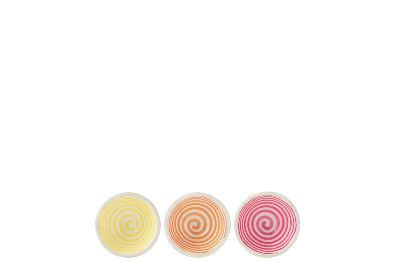 Zissesta kommenset van mangohout met spiraalprint in roze, oranje en geel, set van 3 decoratieve kommen