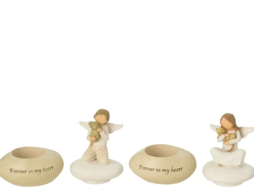Waxinelichthouder Greistol Steen Beige set van 2 met engelen en "Forever in my heart" tekst