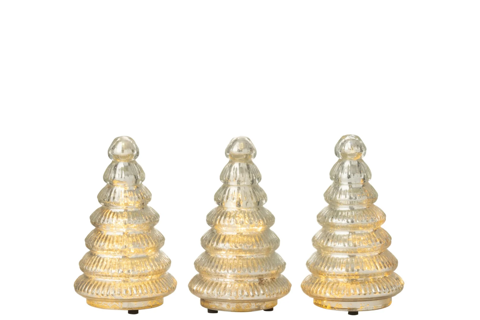 Decoratie Causino Glas Zilver set van 3 LED-bomen met geribbeld glas en warme goudkleurige gloed