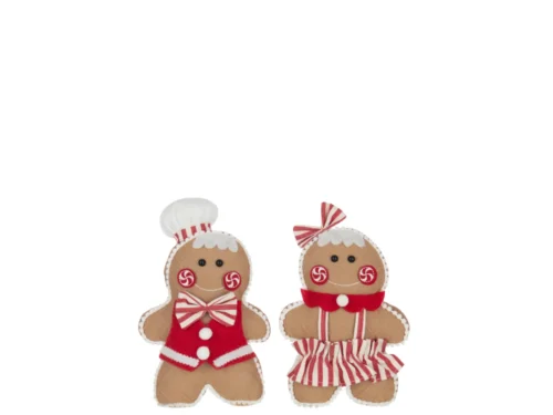 Fosio polyester bruine peperkoekfiguren set van 2, 28 cm, jongen en meisje in kerstdecoratie