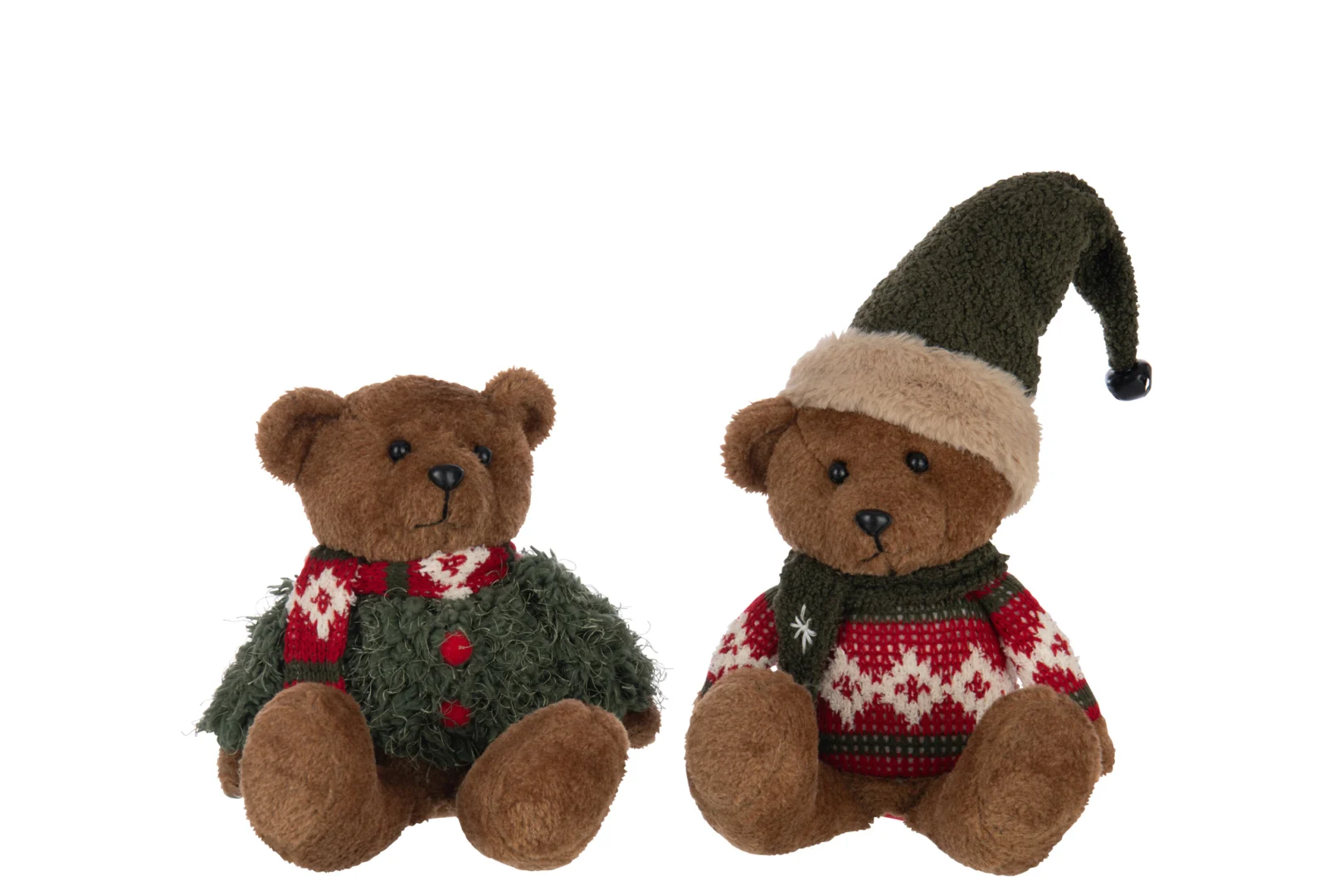 Decoratiefiguur Hernona set van 2 teddyberen in kerstoutfit van polyester, meerkleurig en feestelijk decoratief