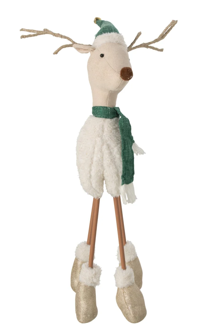 Decoratiefiguur Toonse rendier van polyester, meerkleurig, met sjaal, wintermuts en gouden poten, H87 cm