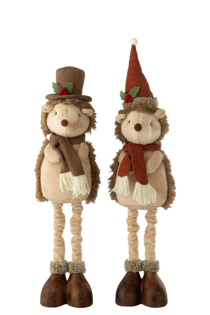 Decoratiefiguur Burnor set van 2 meerkleurige telescopische egels van polyester met feestelijke details