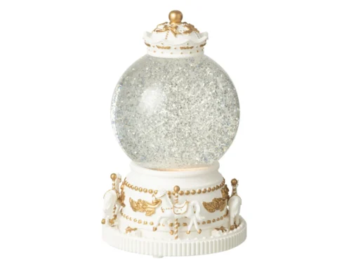 Sneeuwbol Nurik kunststof wit met goudaccenten en winterse glitter, decoratieve kerstornament