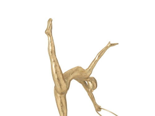 Woonaccessoire Preky polyresin zwart: goudkleurige gymnast op voet met hoepel, elegant en speels interieuraccent