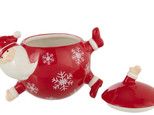Voorraadpot Teerdar wit dolomiet met Kerstman-design en sneeuwvlokken, inclusief deksel