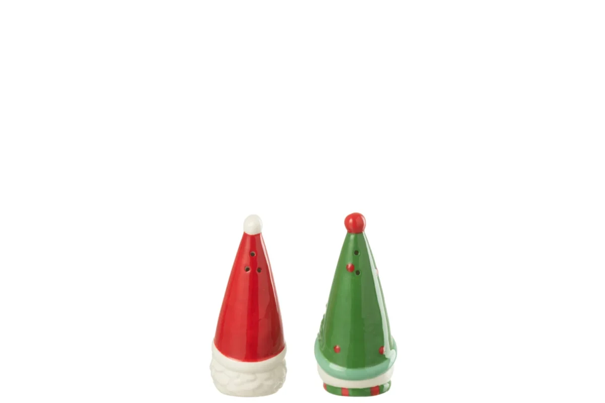 Troonan decoratiefiguur dolomiet, rood en groen, compacte kerstboomvorm voor tafel of vensterbank