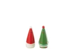 Troonan decoratiefiguur dolomiet, rood en groen, compacte kerstboomvorm voor tafel of vensterbank