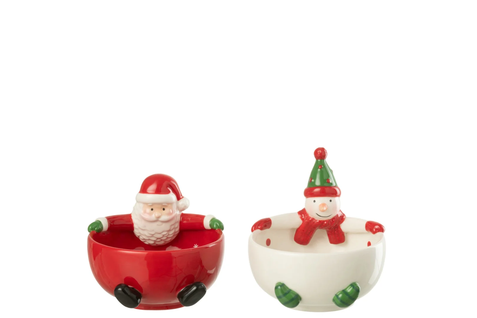 Kom Slaalvon set van 2 dolomiet kommen met Kerstman en Sneeuwpop, meerkleurig en feestelijk ontwerp