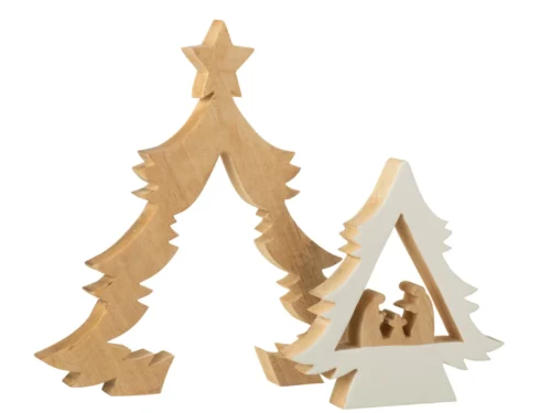 Kerststal Donau wit mangohout in boomvorm met ster en compacte winterse uitstraling