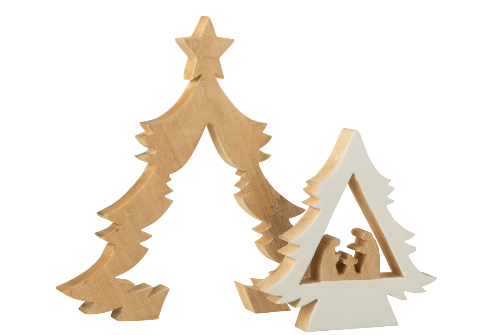 Kerststal Donau wit mangohout in boomvorm met ster en compacte winterse uitstraling