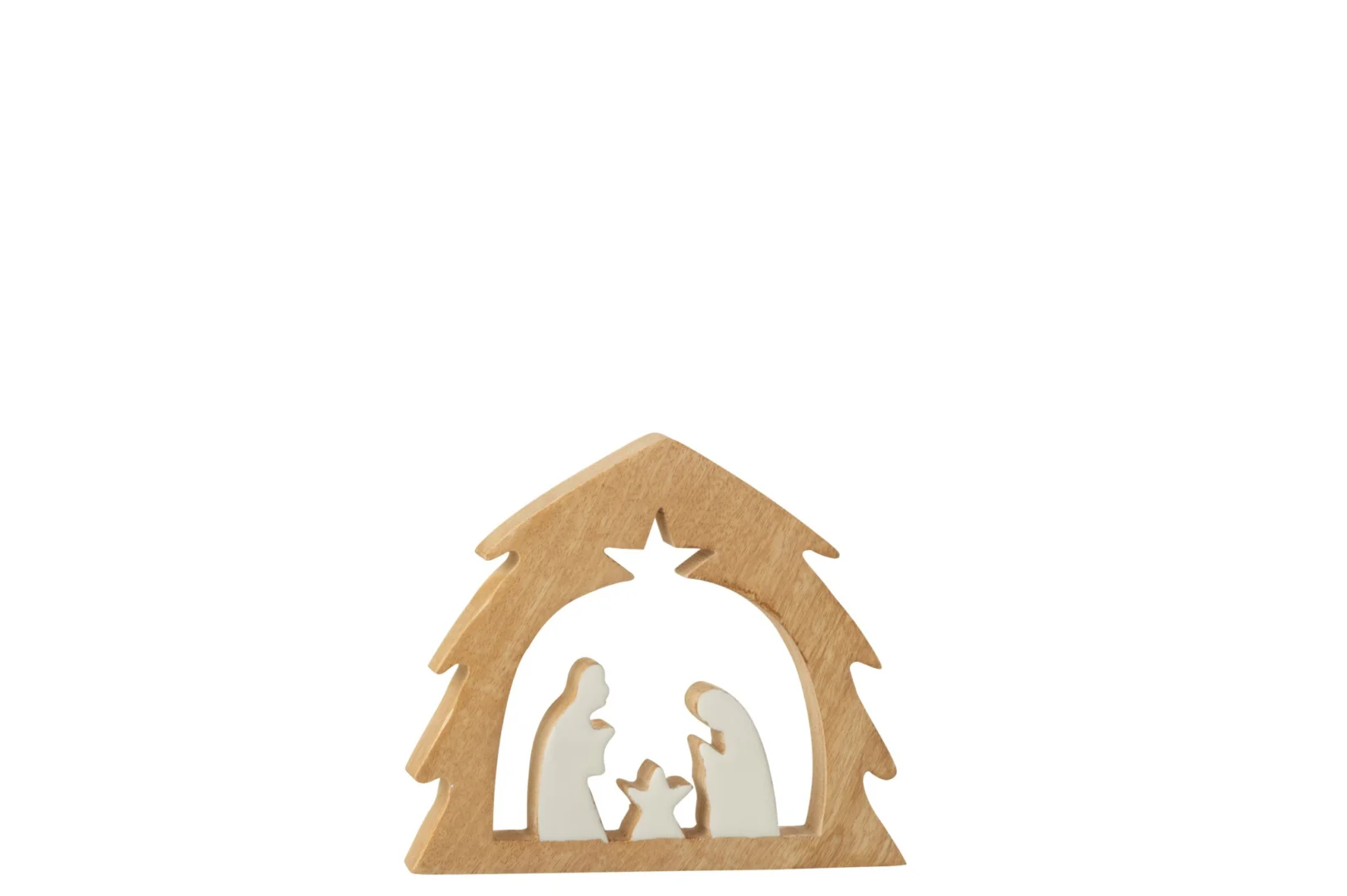 Kerststal Foomella van wit mangohout in boomvorm met compact, winterse uitstraling