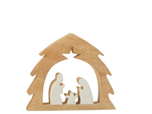 Kerststal Naultak mangohout wit met minimalistische houten kerstfiguren in warme natuurlijke stijl