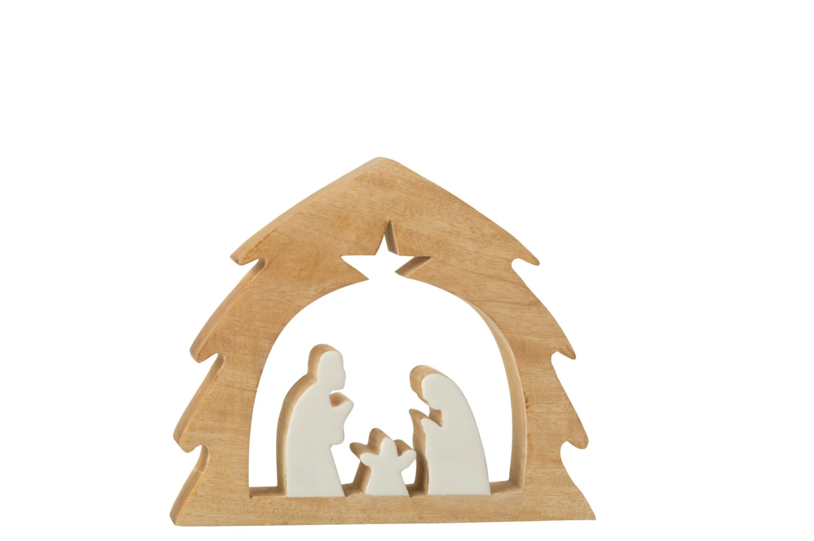 Kerststal Naultak mangohout wit met minimalistische houten kerstfiguren in warme natuurlijke stijl