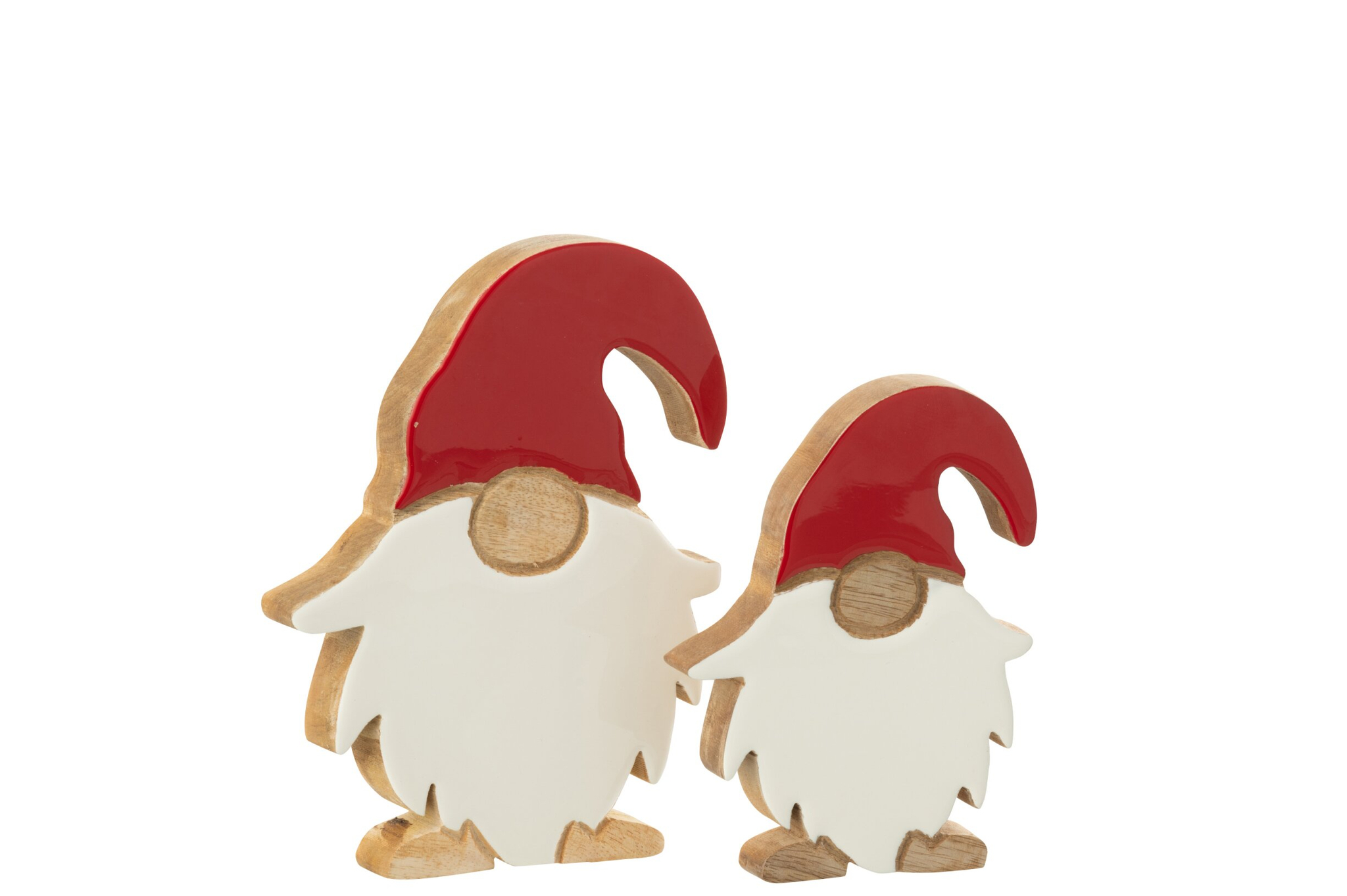 Decoratiefiguur Flootal mangohout meerkleurig, twee kerstmannetjes met glanzende rode muts en witte baard, 20 cm