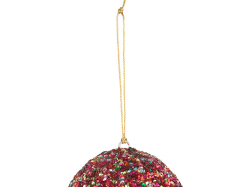 Kerstballen Gootun metaal meerkleurig, glinsterende kerstbal met kraaltjes en ophangkoord
