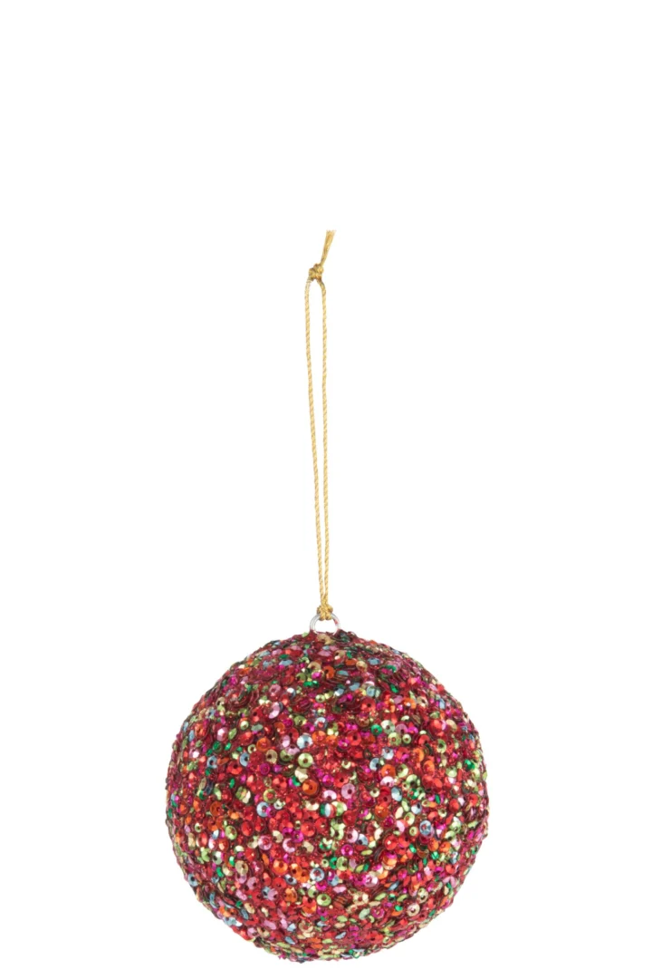 Kerstballen Gootun metaal meerkleurig, glinsterende kerstbal met kraaltjes en ophangkoord