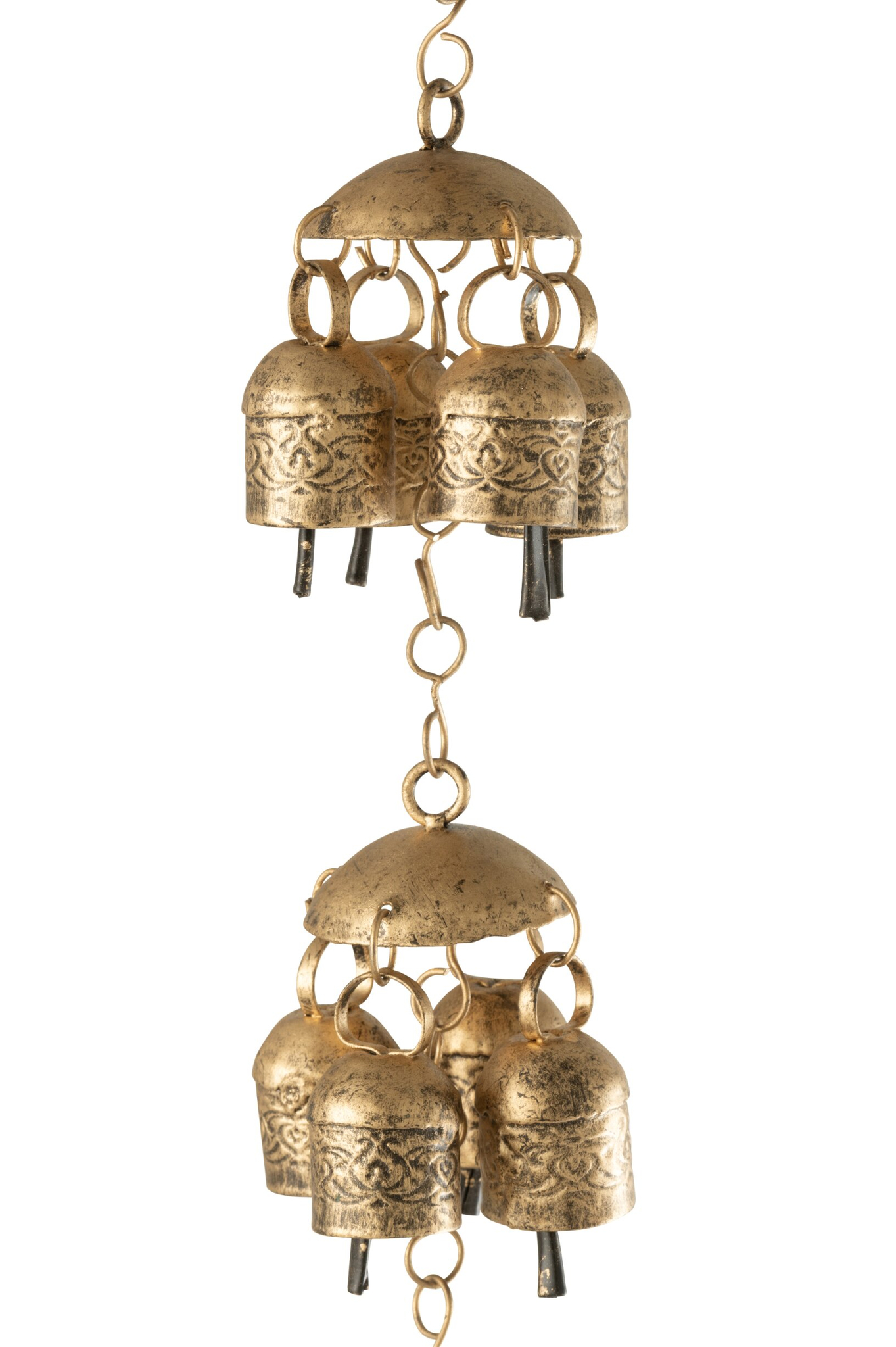 Decoratiehanger Dalvis goud met metalen bellen, slank hangend woonaccessoire van ijzer