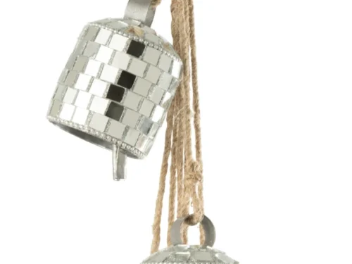 Spiegel Fiemane zilver wandhanger met jute koord en mozaïek spiegeltegels, 45,5 x 7,5 cm