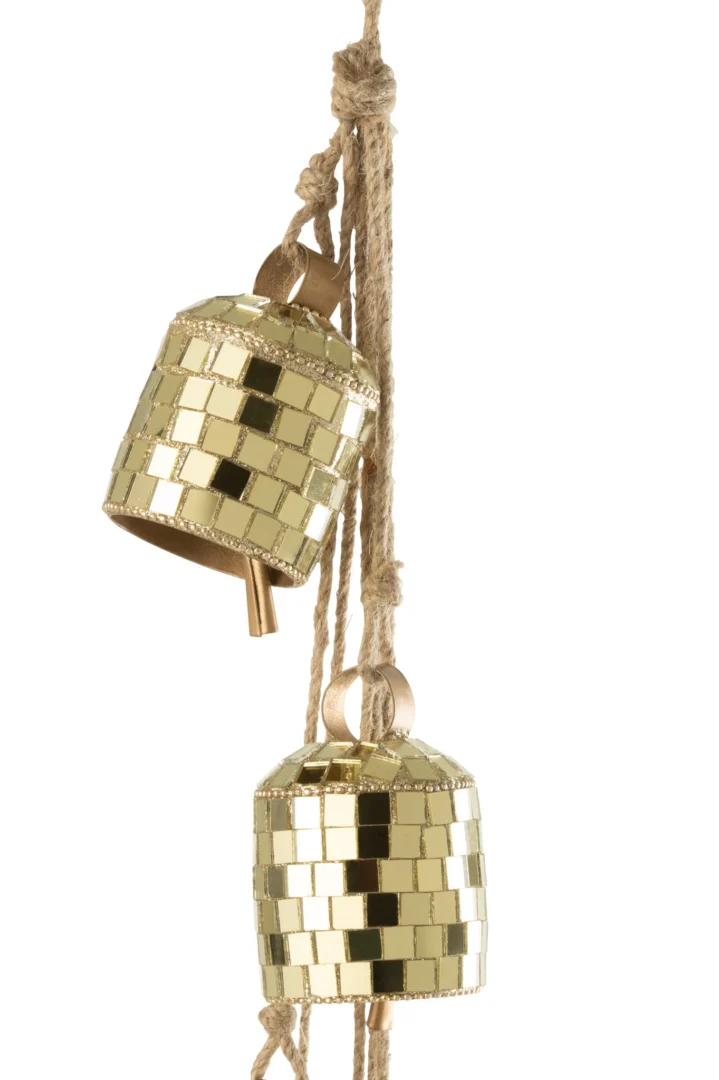 Spiegel Hiemmum goud met jute ophangkoord en spiegelmozaïek, 45,5 x 7,5 cm, decoratief accent