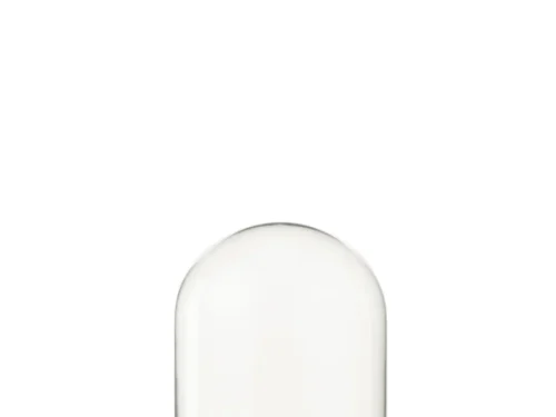 Decoratie Keinnaro glazen stolp in donkerbruin glas met dennenhouten voet, compact en sfeervol