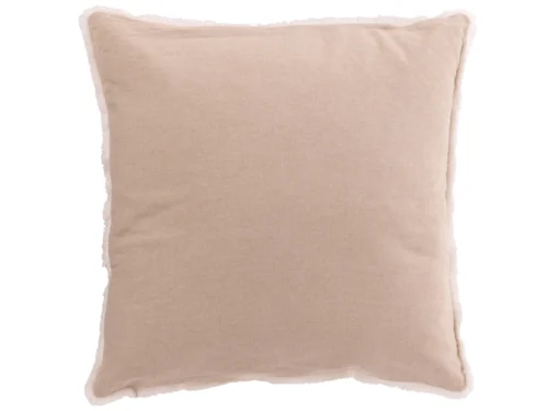 Kussen Toondano beige 45x45 cm van katoen met speelse franje voor een warme, winterse uitstraling