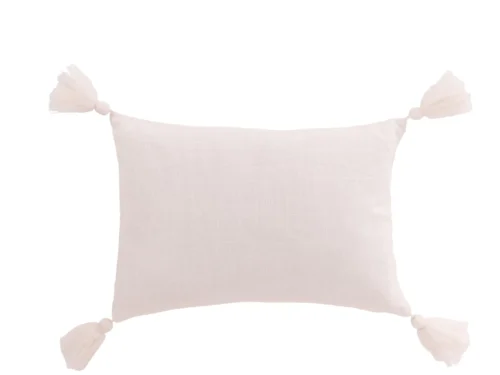 Wit Zossero kussen 45 x 30 cm van katoen met speelse kwastjes en rustige, winterse uitstraling