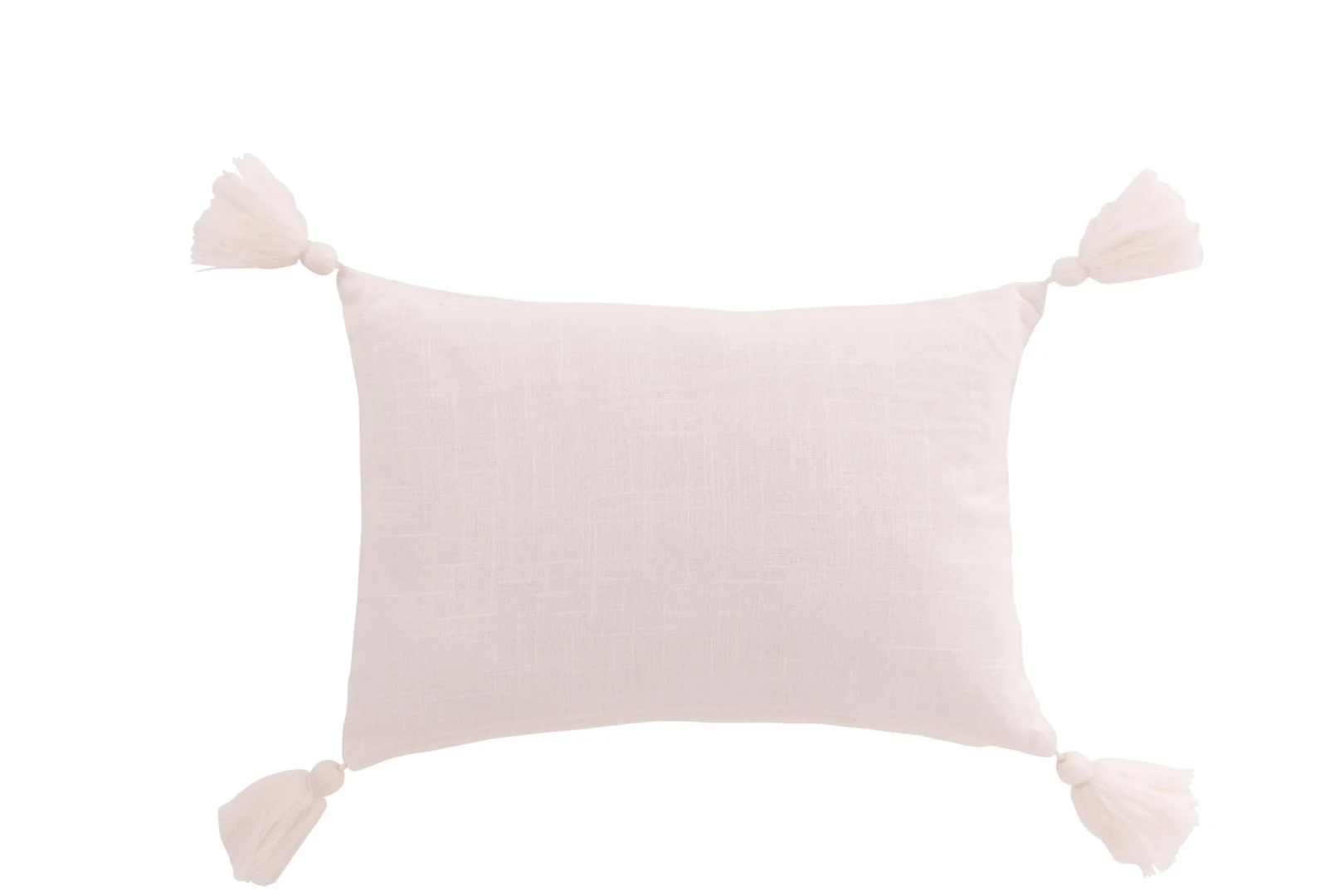 Wit Zossero kussen 45 x 30 cm van katoen met speelse kwastjes en rustige, winterse uitstraling