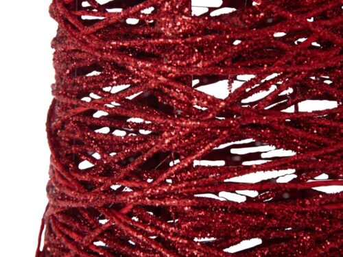 Kerstboom Boordi metaal rood, slank decoratief kerstornament met glitter en open geweven structuur