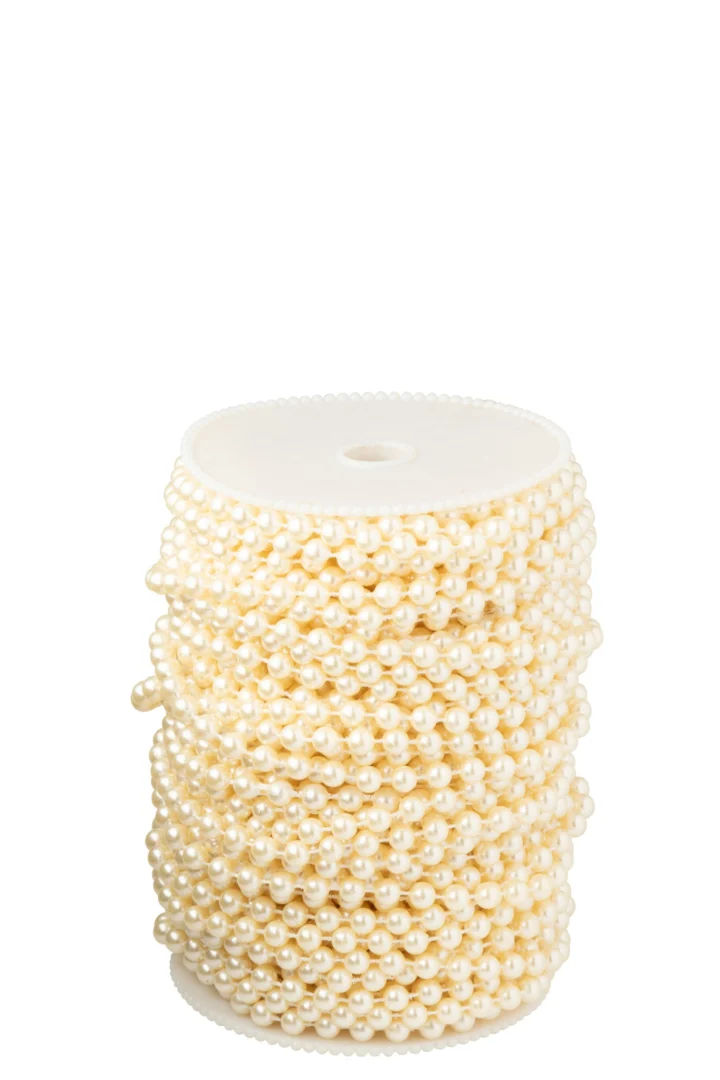 Decoratie Trensy PS beige met parelrand en compacte cilindervorm voor een zachte woonstijl