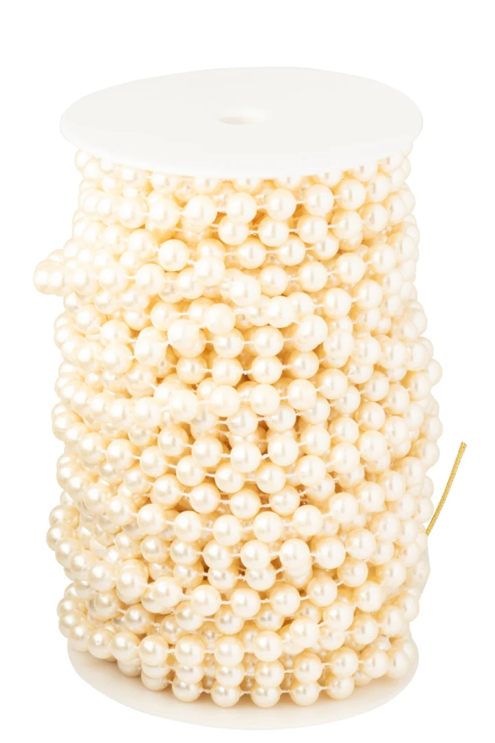 Decoratie Lissero PS beige guirlande met grote ecru-kralen voor een warme, rustige uitstraling