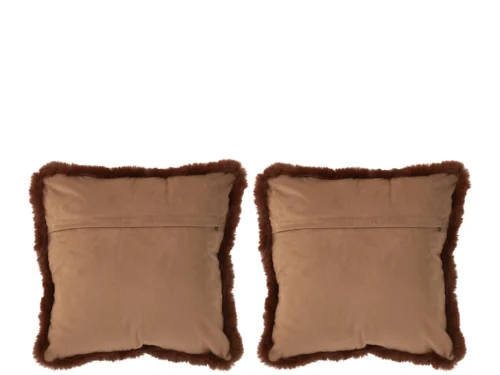 Paardenkussen Covea bruin set van 2 met zachte vulling en fluffy rand, sfeervol woonaccessoire 40 x 40 cm