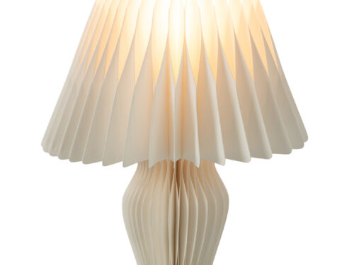 Lamp Ceivy Papier, witte papieren tafellamp met geplooide kap en elegante vorm, zacht sfeervol licht