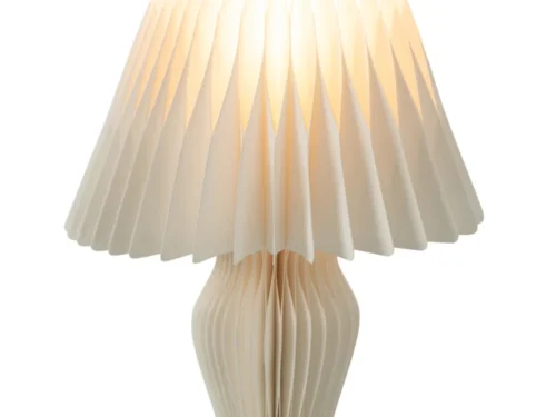 Lamp Ceivy Papier, witte papieren tafellamp met geplooide kap en elegante vorm, zacht sfeervol licht