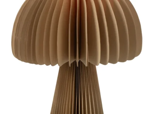 Bruine Klarrello decoratiefiguur van papier, geplooid paddenstoelvormig design, H40 cm en compact woonaccessoire