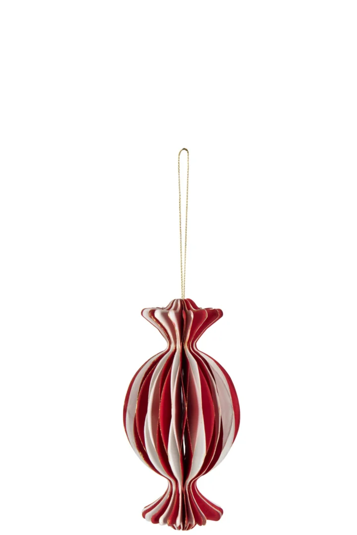 Snoephanger Hoobane papier wit en rood, opvouwbaar ornament met gelaagde vorm en koordlus