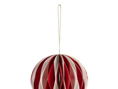 Decoratie Kloontia papier luchtballonhanger wit en rood, opvouwbaar woonaccessoire met gouden ophanglus