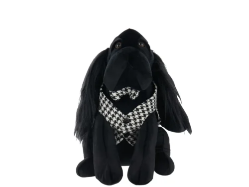 Zwarte Deurstopper Sielvos in hondenvorm, polyester met houndstooth vest, 1,5 kg zwaar