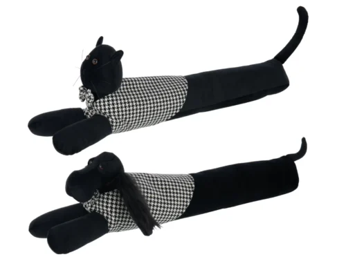 Tuskoro decoratiefiguren set van 2 zwart, polyester met zandvulling, speelse katten op witte achtergrond