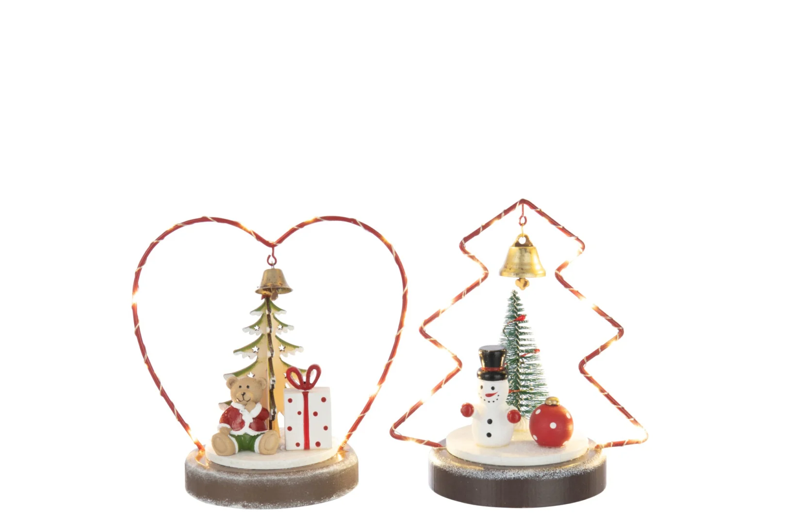 Kunstboom Pindonte Multiplex Rood set van 2 met LED, kerstboom- en stervorm, bel en winterfiguren