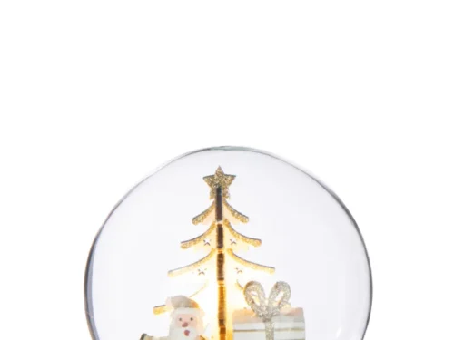 Kerstbal Birnas met LED-licht, sneeuwpop, kerstboom en cadeau in glazen bol op houten voet
