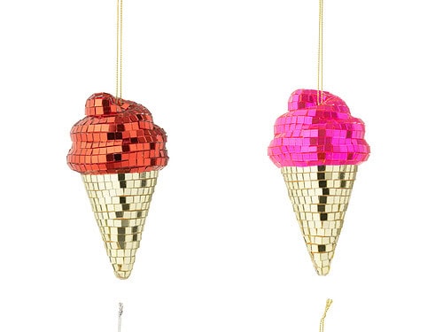 Spiegel Braukis ijsje-hangers, set van 4, meerkleurig met glanzende mozaïekafwerking en ophangkoord